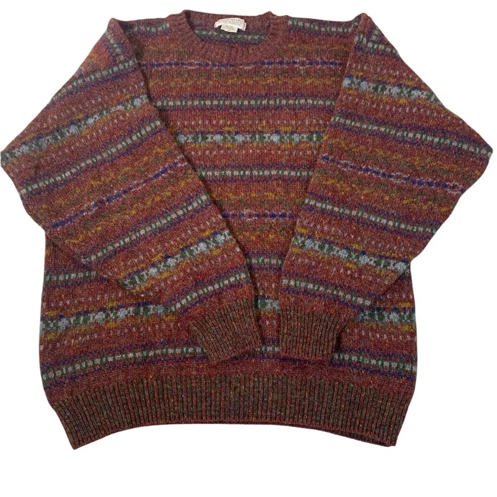 Banana Republic‎ Sweater Mens Medium Multi Color Wool Fair Isle Vintage UK Made